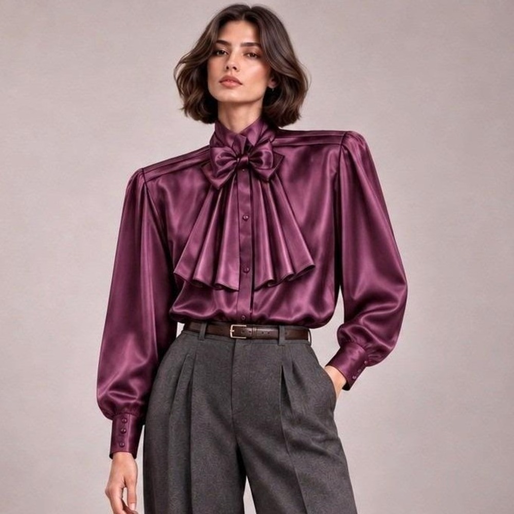 McCalls 2076 80s Revival Button Front Blouses Sz 8 Elevated Basics Tie Neck Chic